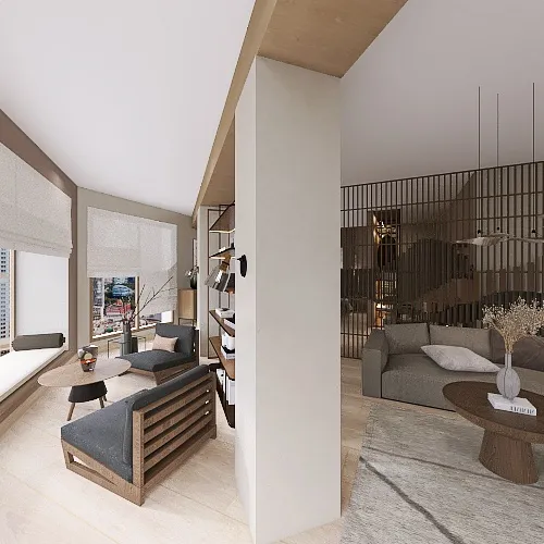 прихожая-кухня-гостиная-спальня 3d design renderings