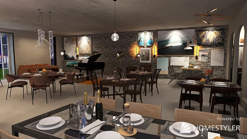 Modern Cafe and Restaurant 3d design renderings
