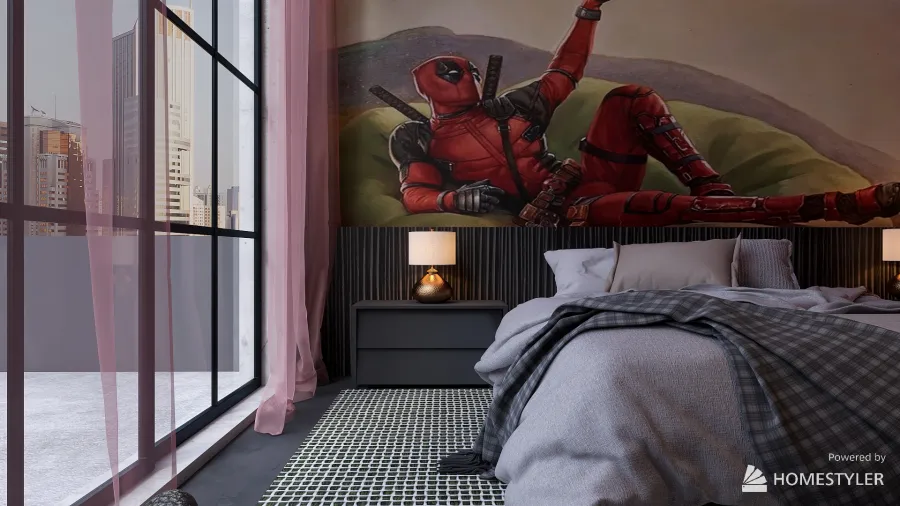 Deadpool inspired bedroom 3d design renderings