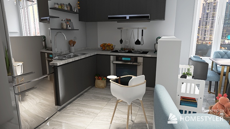 Kitchen, Living and Dining Room 3d design renderings