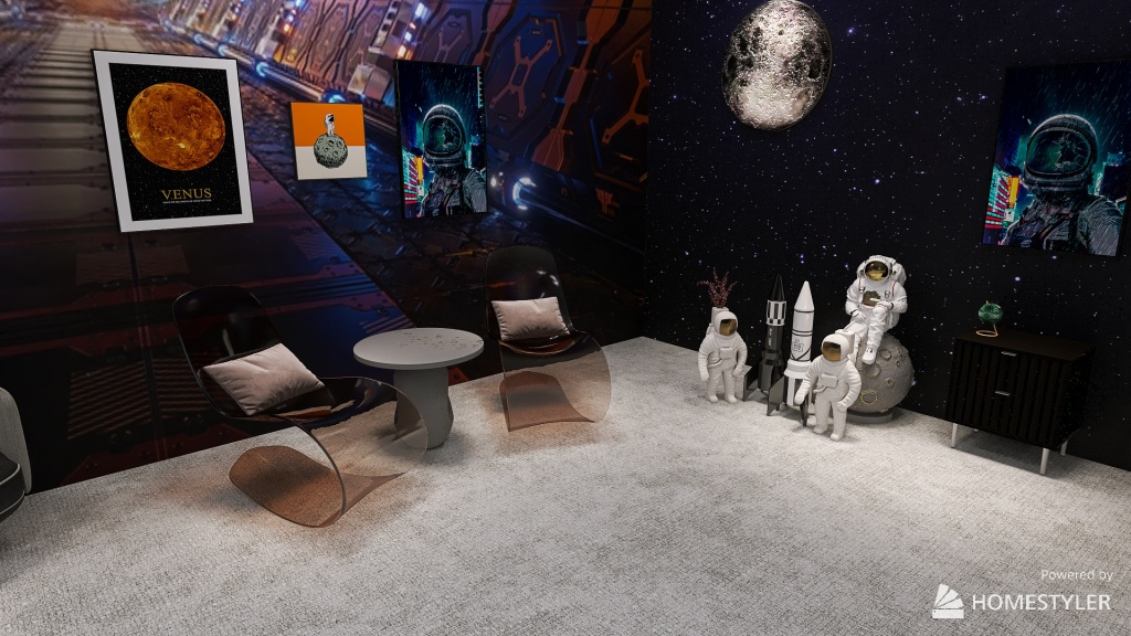 Space themed bedroom 3d design renderings