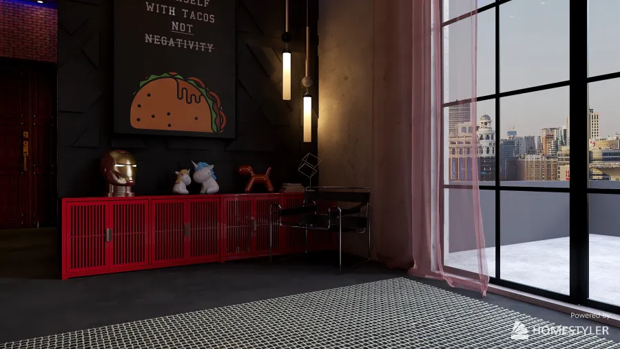 Deadpool inspired bedroom 3d design renderings