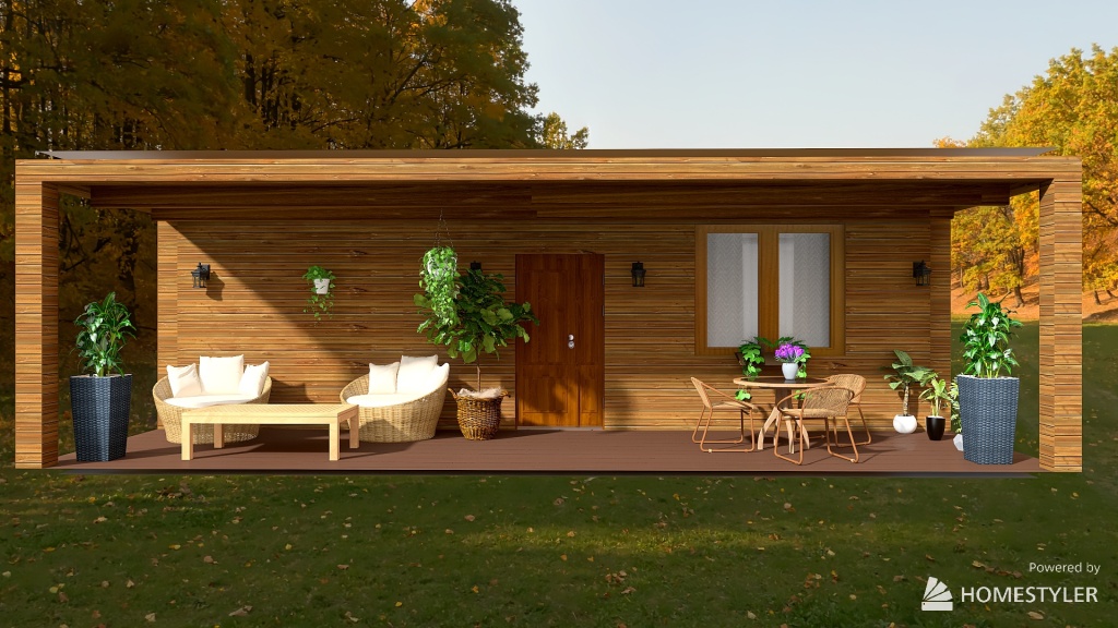 Simple Wood house in the forest 3d design renderings