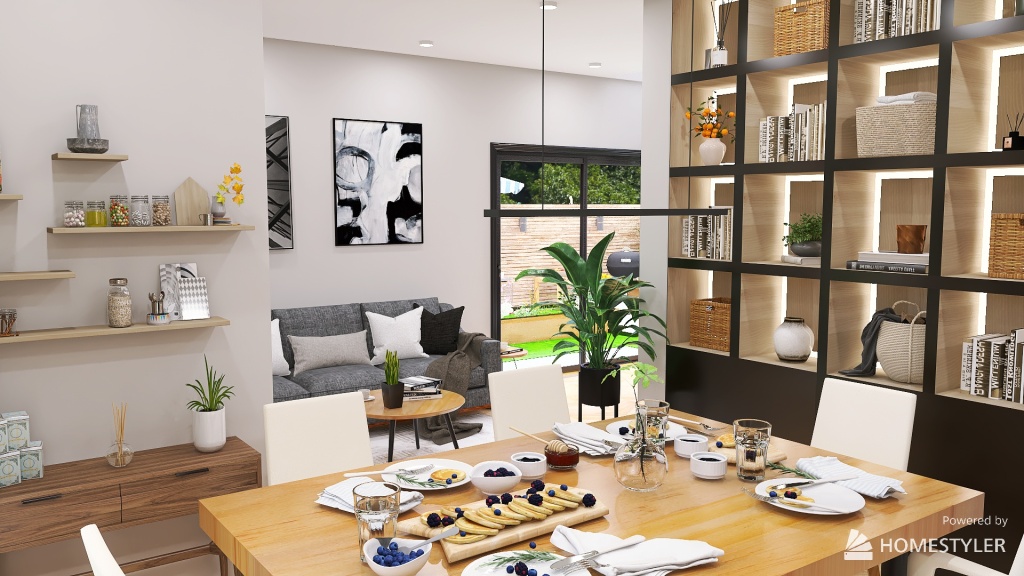 Kitchen, Dining Room, Living Room 3d design renderings