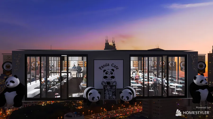 Panda Café 3d design renderings