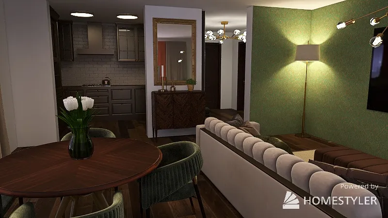 One-bedroom apartment 3d design renderings