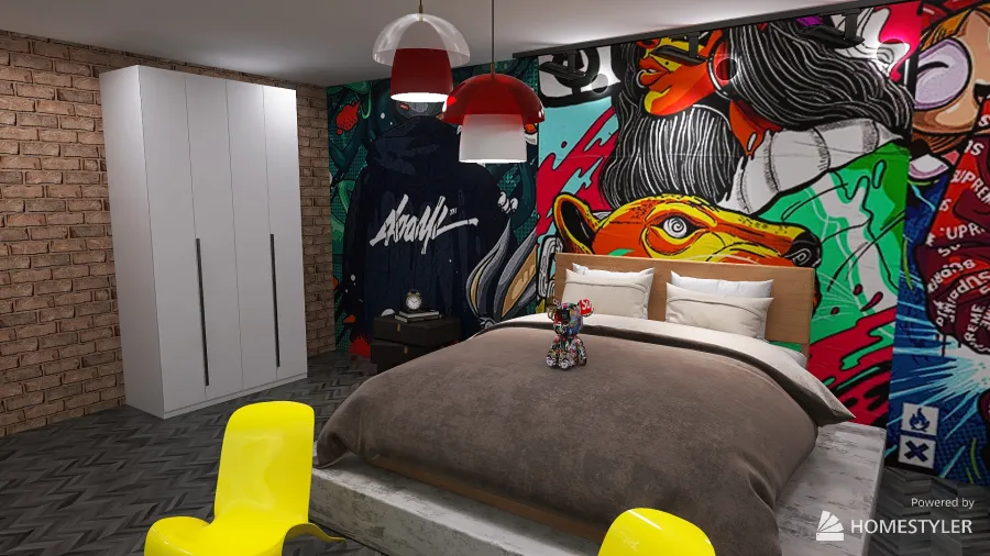 Graffiti bedroom 3d design renderings