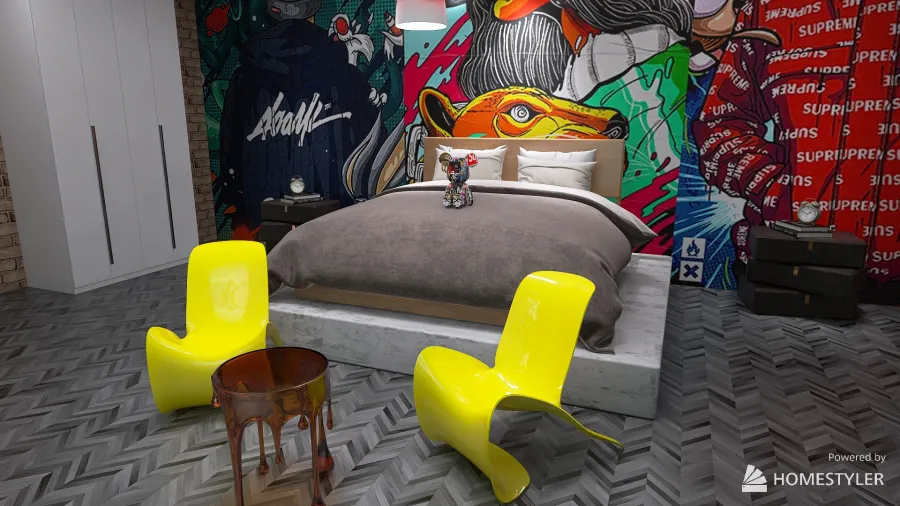 Graffiti bedroom 3d design renderings