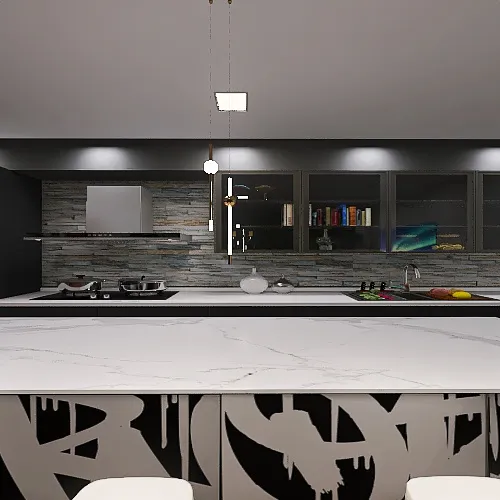 Graffiti bedroom and kicthen 3d design renderings