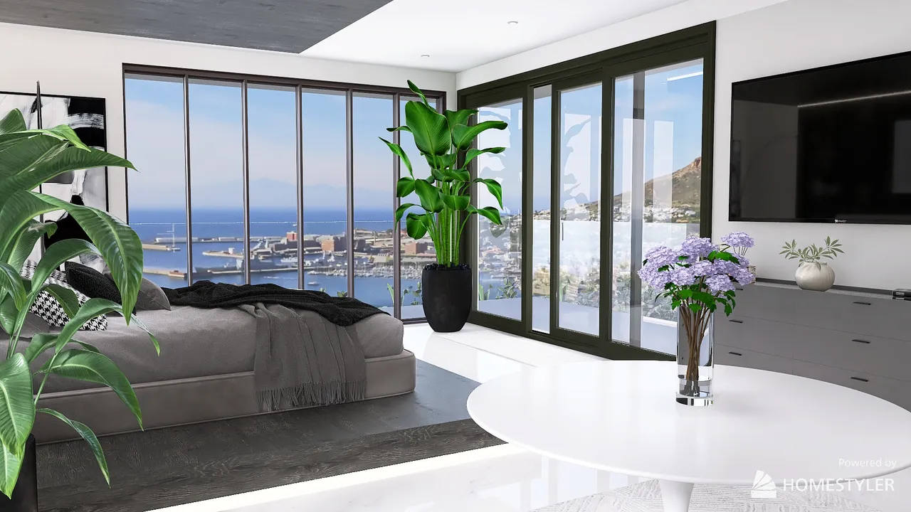 Modern Black White Bedroom 3d design renderings