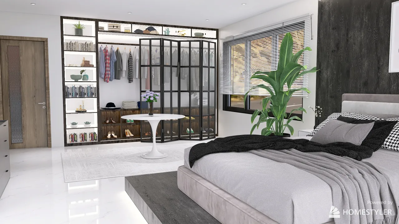 Modern Black White Bedroom 3d design renderings