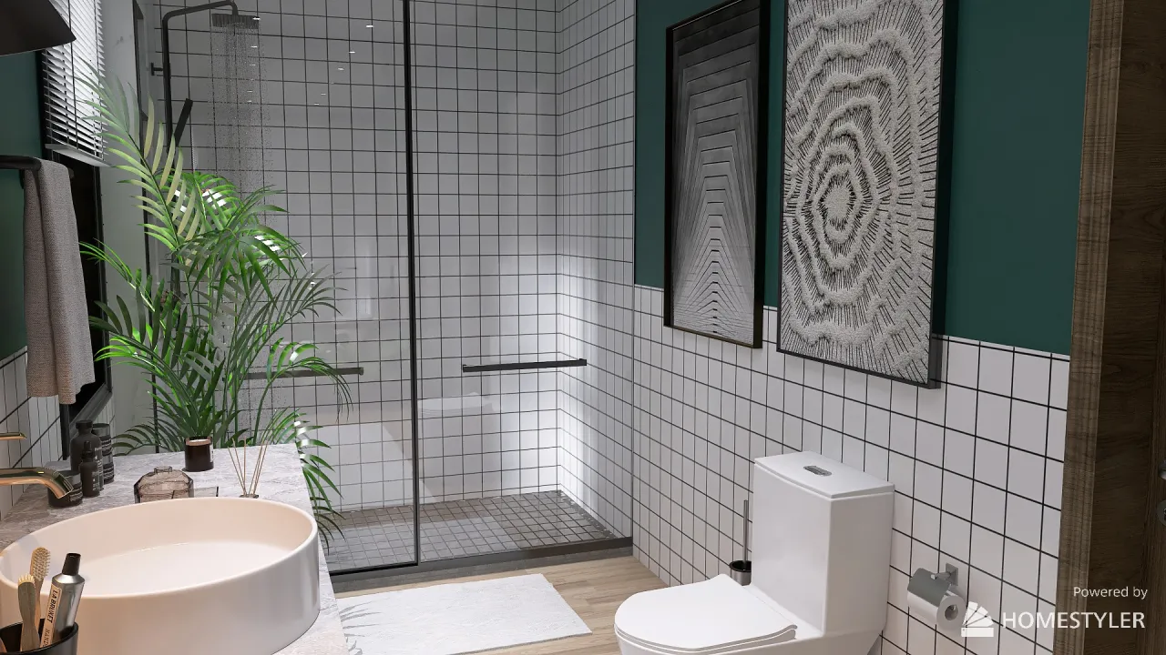 Modern Black White Bathroom 3d design renderings