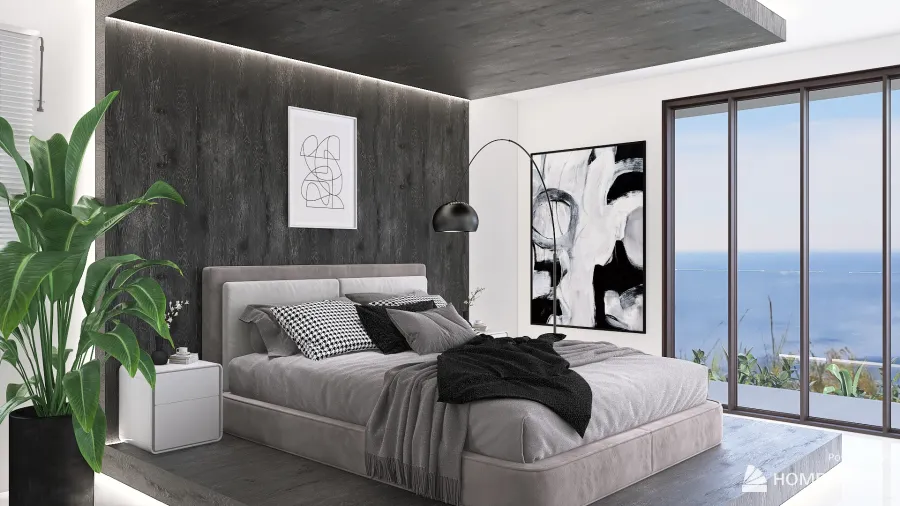 Modern Black White Bedroom 3d design renderings