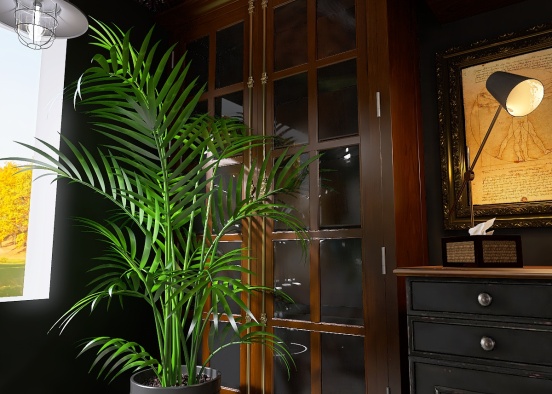 Dark creative cozy art deco jungle versatile room Design Rendering
