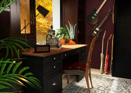 Dark creative cozy jungle versatile room Design Rendering