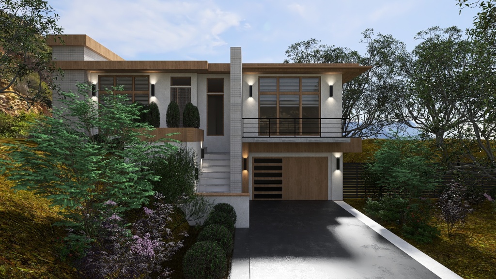 Modern [ MID MODERN SUMMER HOUSE ] WoodTones 3d design renderings