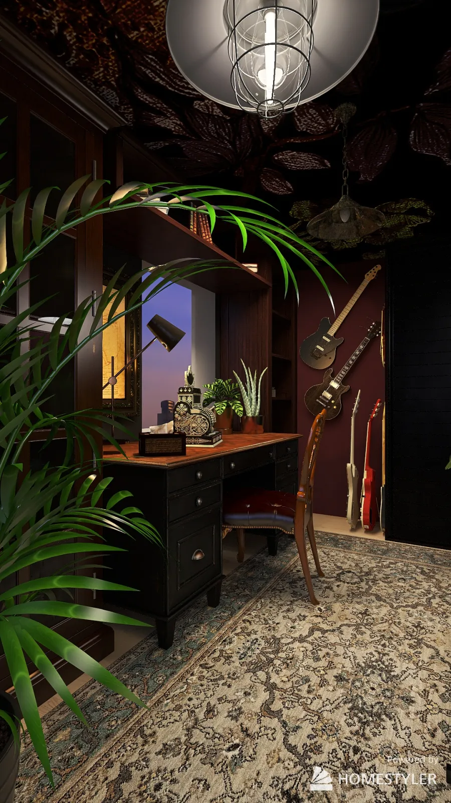 Dark creative cozy jungle versatile room 3d design renderings