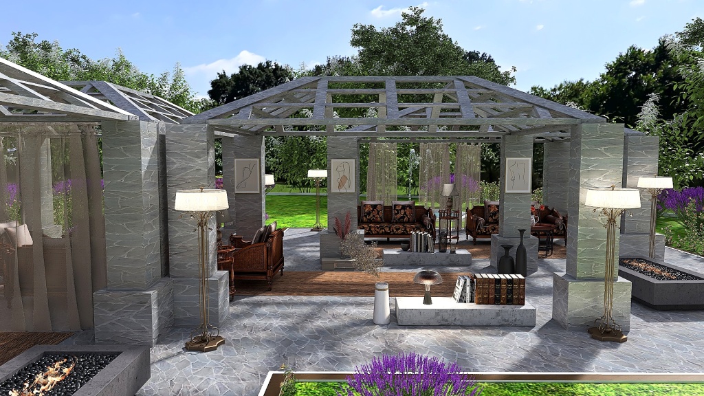 Farmhouse SecretGarden Purple Green 3d design renderings