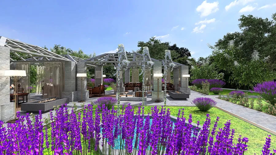 Farmhouse SecretGarden Purple Green 3d design renderings