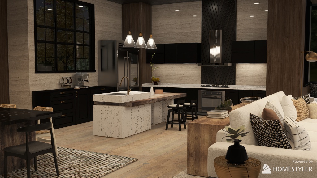 WabiSabi WarmTones Living - Kitchen - Dining 3d design renderings