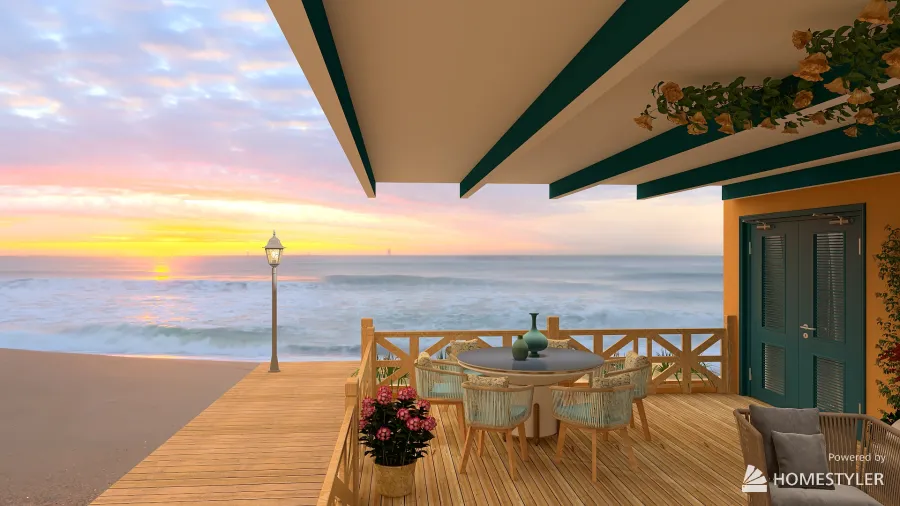 Patio mediterraneo en la playa 3d design renderings