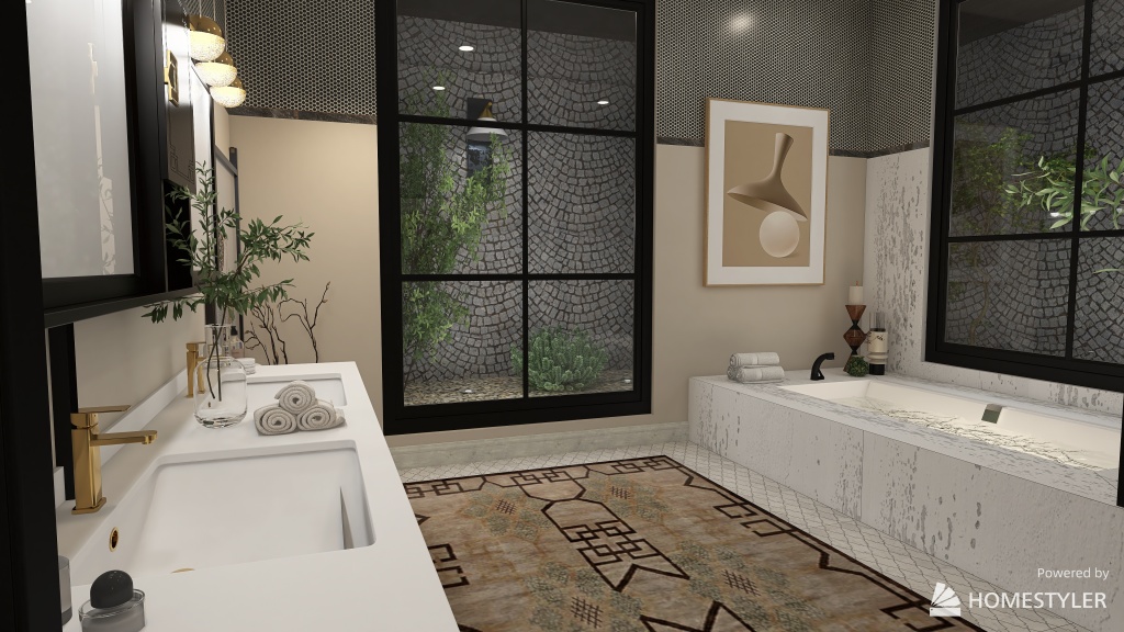 WabiSabi WarmTones Bathroom 3d design renderings
