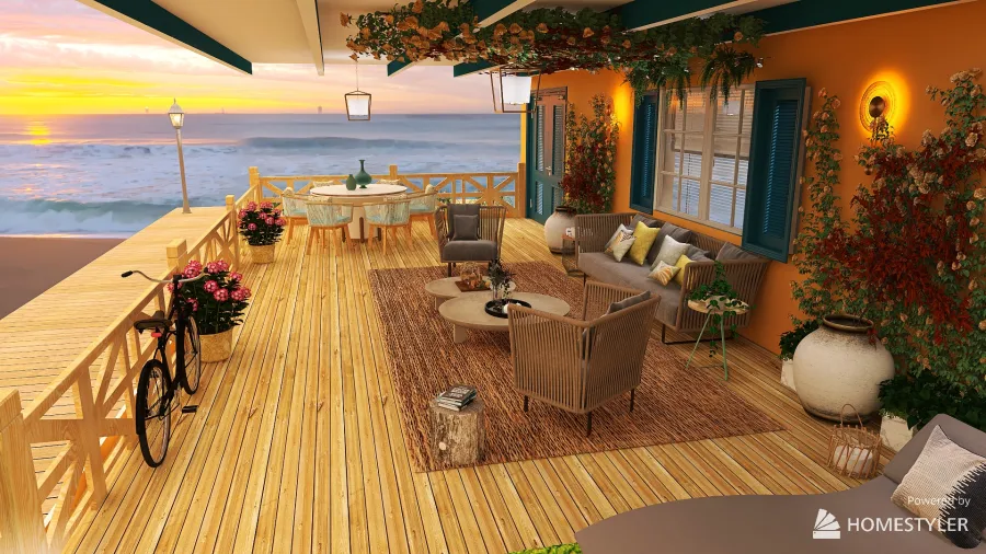 Patio mediterraneo en la playa 3d design renderings
