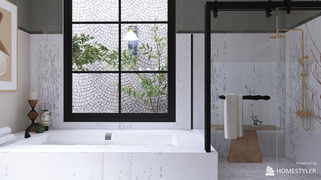 WabiSabi WarmTones Bathroom 3d design renderings