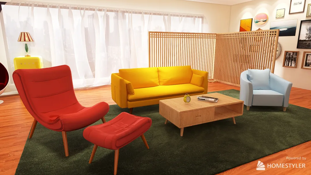 50's era livingroom 3d design renderings