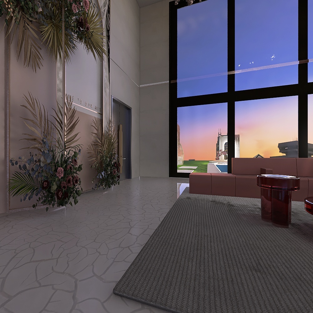 Modern Pink California living 3d design renderings