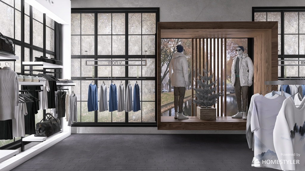 "Garage" men's clothing store. 3d design renderings