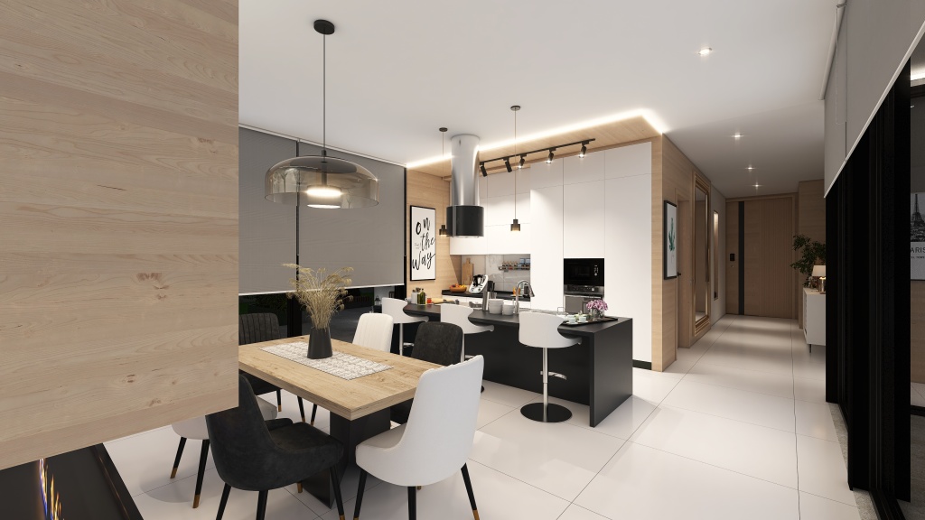 living romm Kitchen 3d design renderings