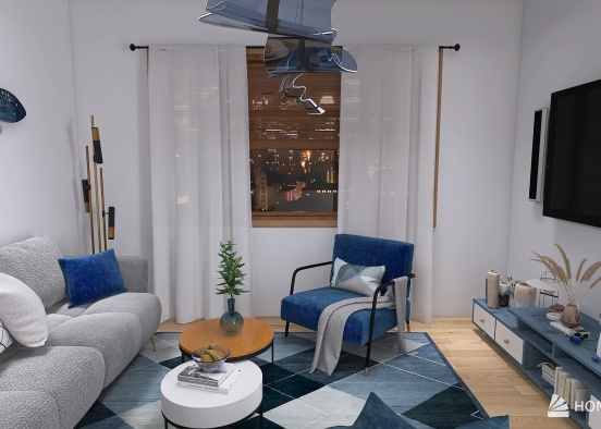 Nautical Modern Living Room Design Rendering