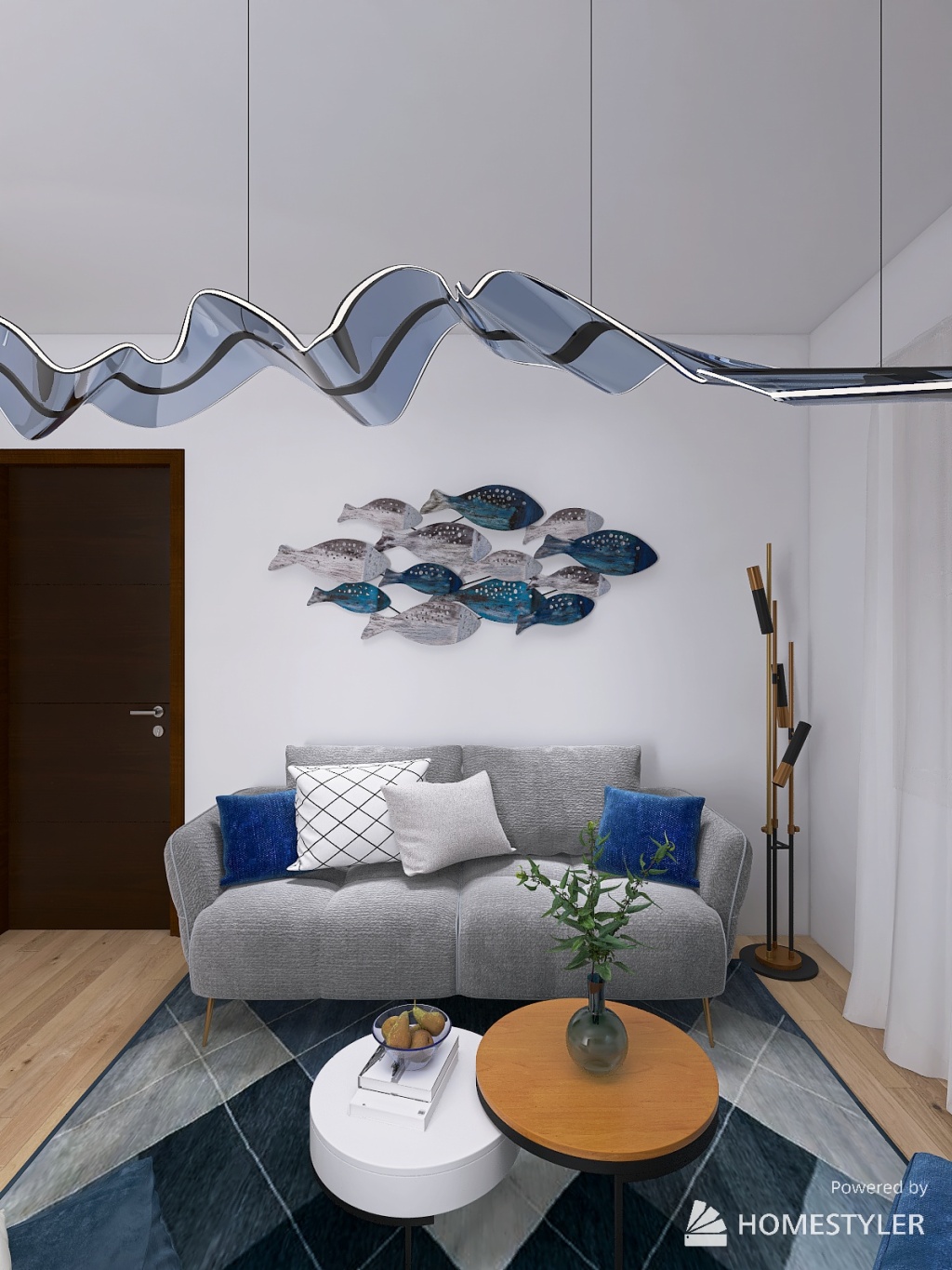 Nautical Modern Living Room 3d design renderings