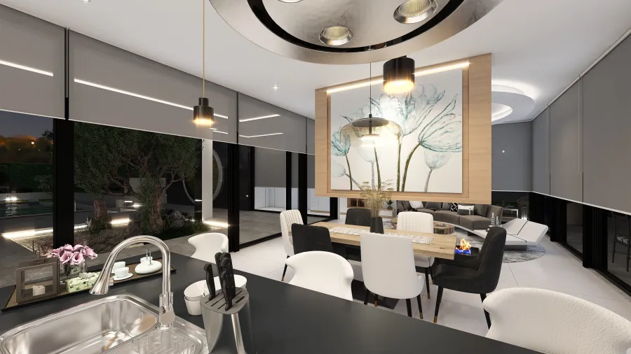 living romm Kitchen 3d design renderings