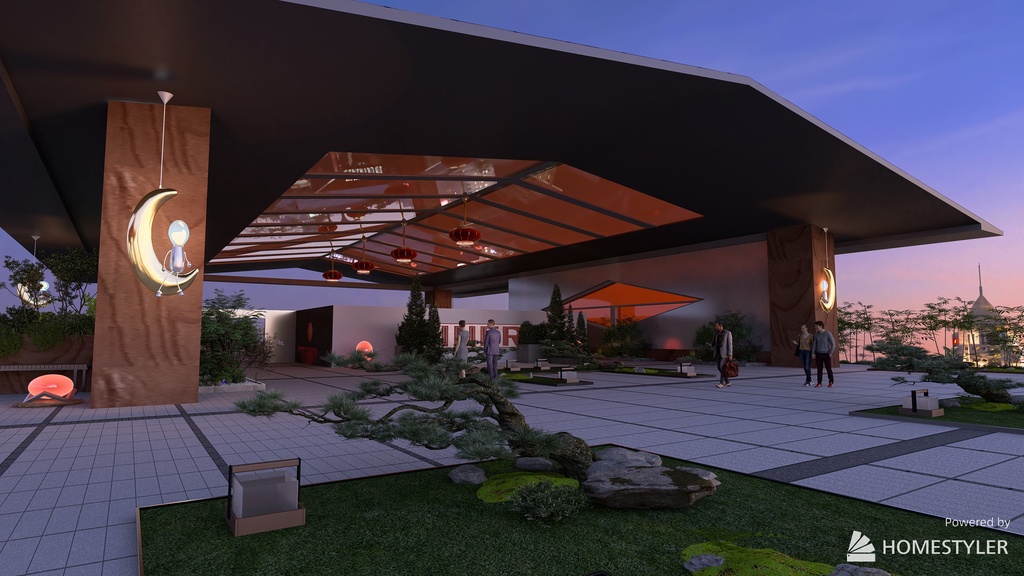 The Golden Moon Diner and Roof Garden Terrace. 3d design renderings
