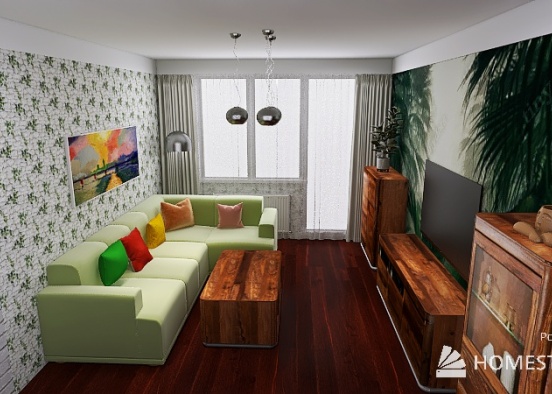 Living Room s bielou tehlou Design Rendering