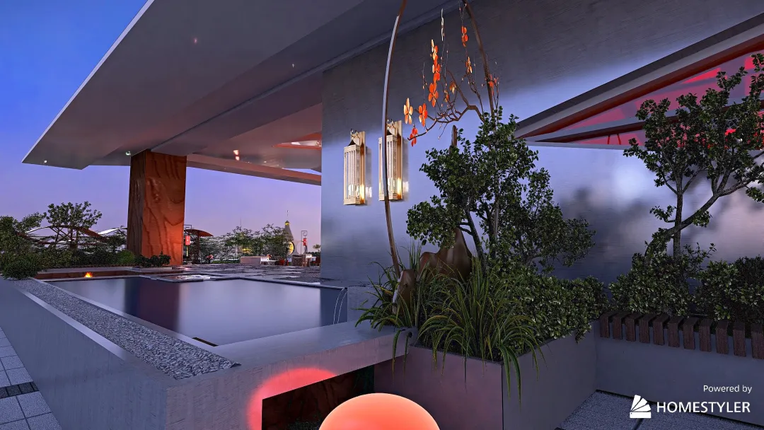 The Golden Moon Diner and Roof Garden Terrace. 3d design renderings