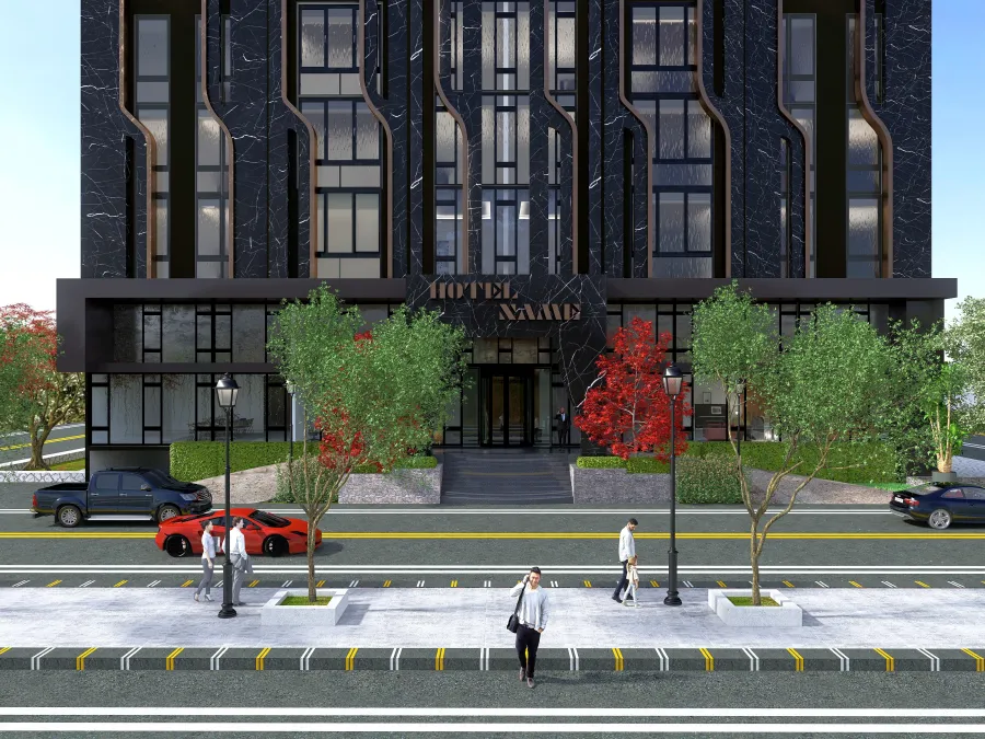 Modern Hotel Elevation Black 3d design renderings
