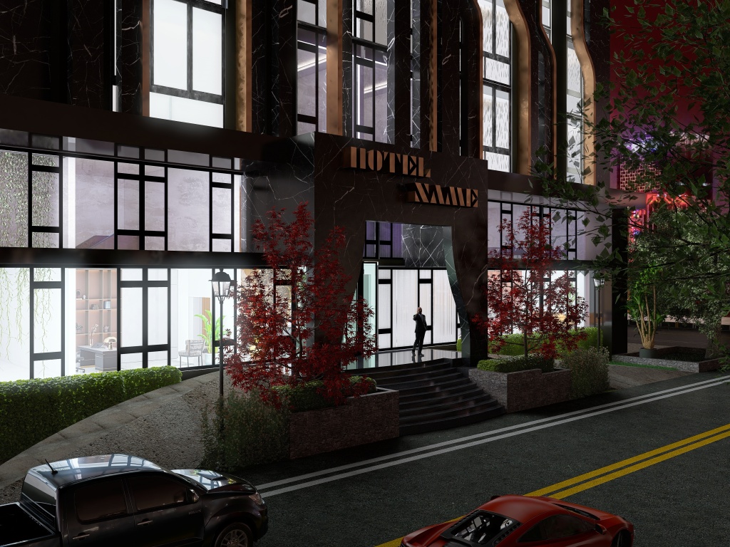 Modern Hotel Elevation Black 3d design renderings