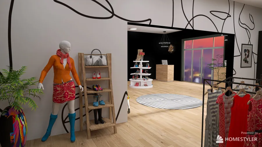 Bright and funky clothing shop 3d design renderings