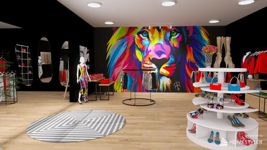 Bright and funky clothing shop 3d design renderings
