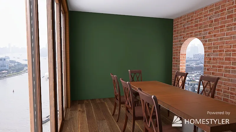 Green Dining Room 3d design renderings