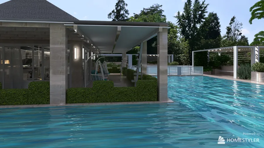 casa moderna circondata da piscine... 3d design renderings