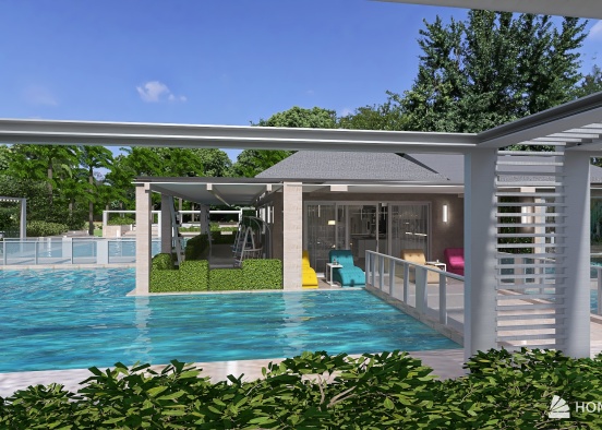 casa moderna circondata da piscine... Design Rendering