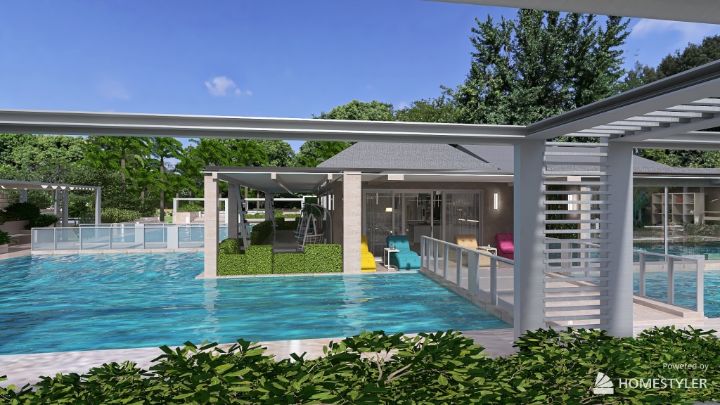 casa moderna circondata da piscine... 3d design renderings