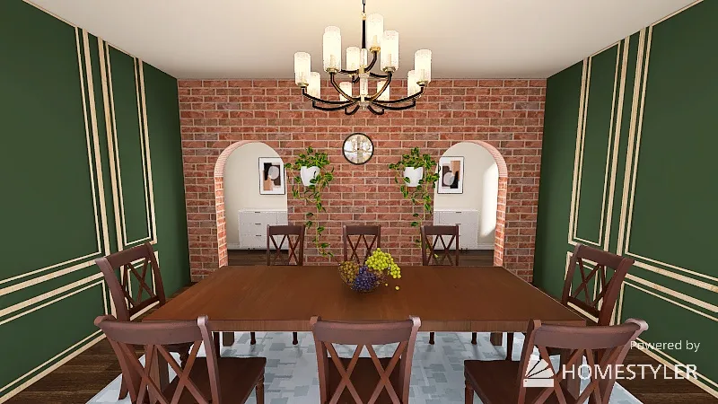 Green Dining Room 3d design renderings