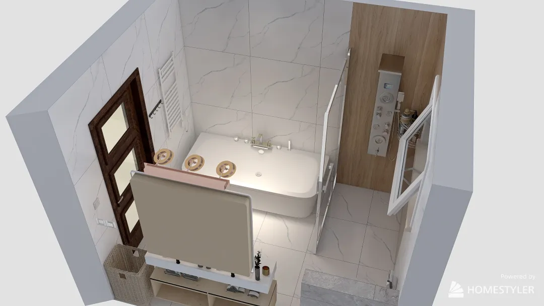 Biela Kúpelňa s hnedou vaňou 3d design renderings