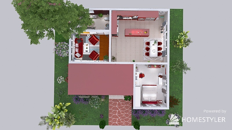 red, red, and white two person family house 3d design picture 380.76