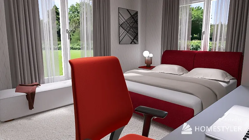 red, red, and white two person family house 3d design renderings